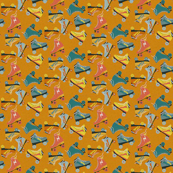 Jurassic Joyrides Skate Toss - Orange from the Jurassic Joyful Collection by Paintbrush Studios - 100% Cotton