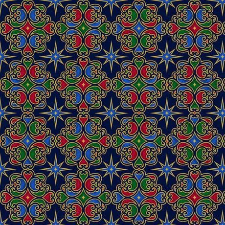Medallions in Navy from the A King is Born Collection by ©Menga for Quilting Treasures Fabrics - 100% Cotton