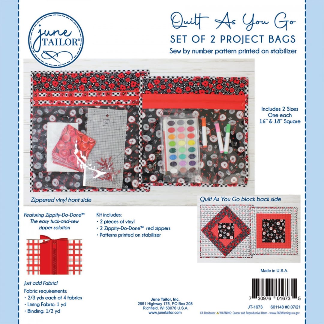 Quilt as You Go - 2 Project Bags from June Tailor with RED Zippity-Do-Done Zippers