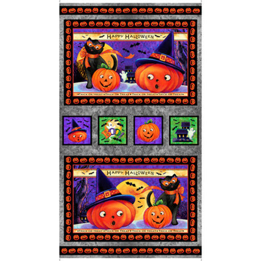 Retro Halloween Black Cat 2/3 Yard Panel - Can be Placemats