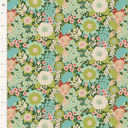 Tilda Fabric - Lauren on Green from the Wallflower Collection