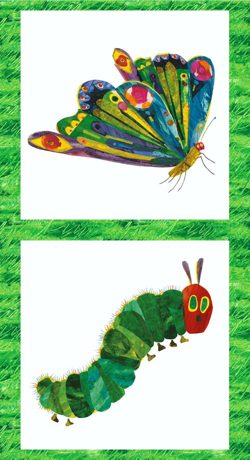 The Very Hungry Caterpillar Butterfly and Caterpillar 23.5"x44" PANEL from Andover Fabrics by Eric Carle