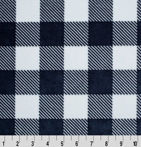 END OF BOLT 42" x 60" Buffalo Check Cuddle Navy & Snow Minky From Shannon Fabrics 3mm