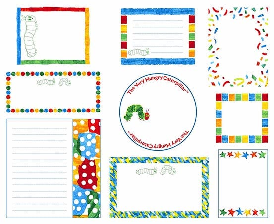Caterpillar Label PANEL (approx 17"x44") from The Very Hungry Caterpillar 50th Anniversary Collection by Andover Fabrics
