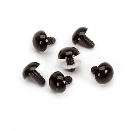 Stuffed Animal Eyes - Solid Black Eyes w/washer 12mm  - Set of 24 Eyes