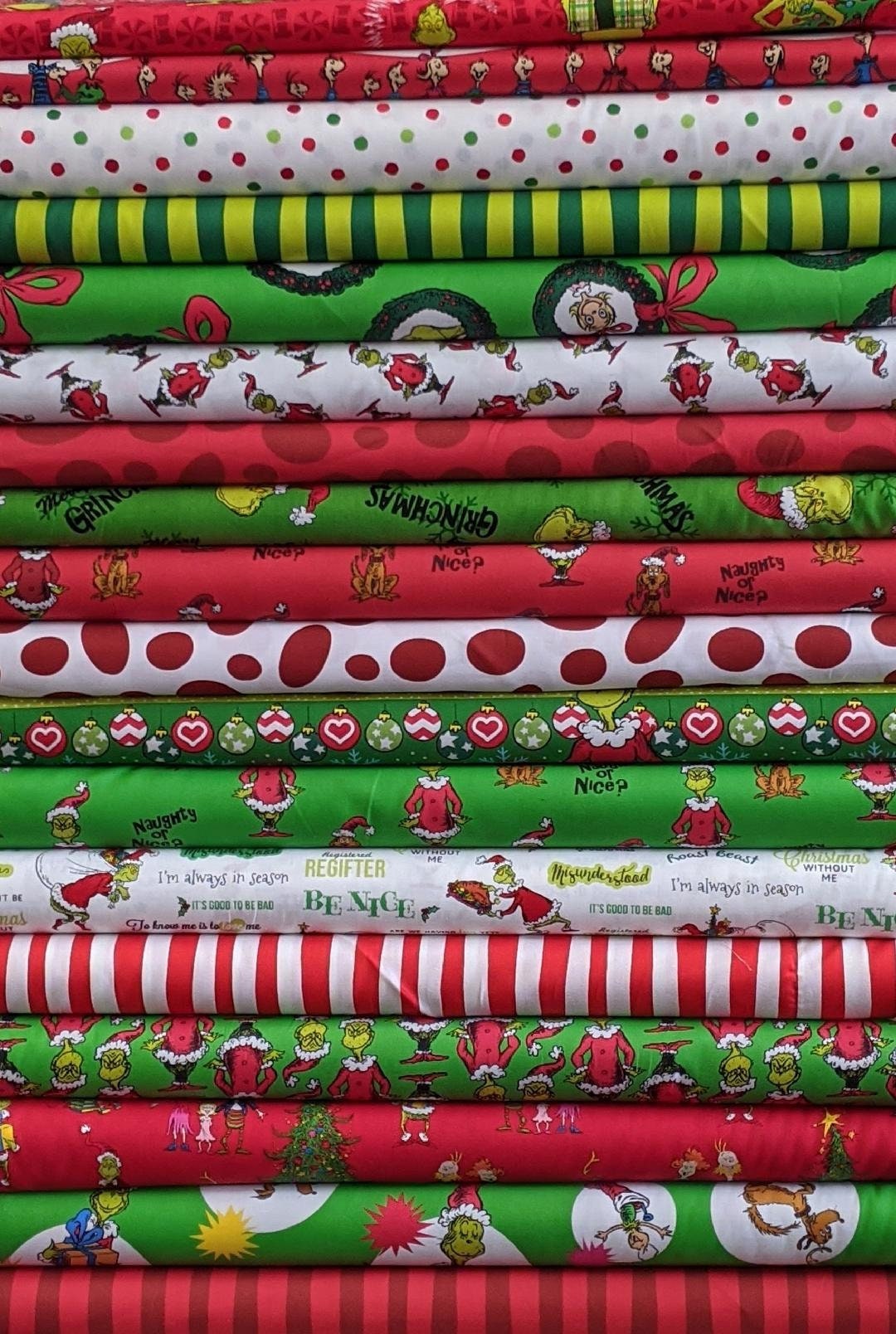 How The Grinch Stole Christmas MYSTERY Fat Quarter Bundle from Dr Seuss Fabrics by Robert Kaufman 100% Cotton- 5 Fabrics Total- See Notes