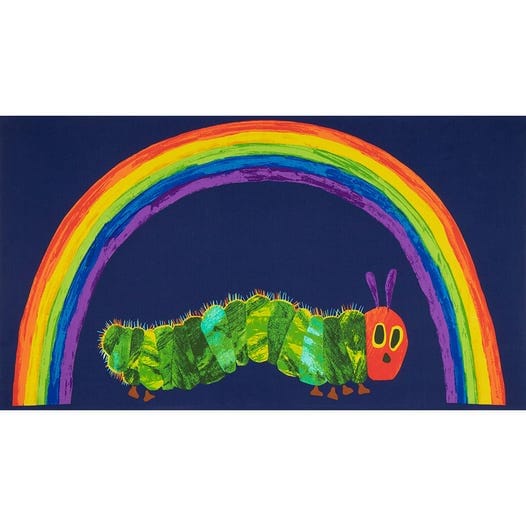 The Very Hungry Caterpillar Rainbow in Navy Blue PANEL (approx 23.5"x44") from Andover Fabrics by Eric Carle- 100% Cotton