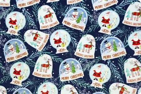 END OF BOLT 84" x 60" (2yds 12in) Christmas Fabric Snow Globes Digital Cuddle® in Navy from Shannon's Warm and Plush Minky Fabric 2.5mm Pile