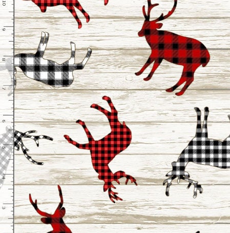 Buffalo Plaid Deer Decals from I'll Be Home for Christmas Collection by Timeless Treasures- Choose Your Cut