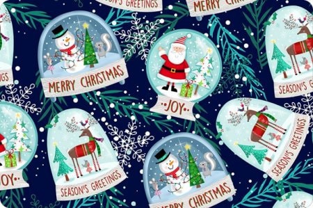 END OF BOLT 84" x 60" (2yds 12in) Christmas Fabric Snow Globes Digital Cuddle® in Navy from Shannon's Warm and Plush Minky Fabric 2.5mm Pile