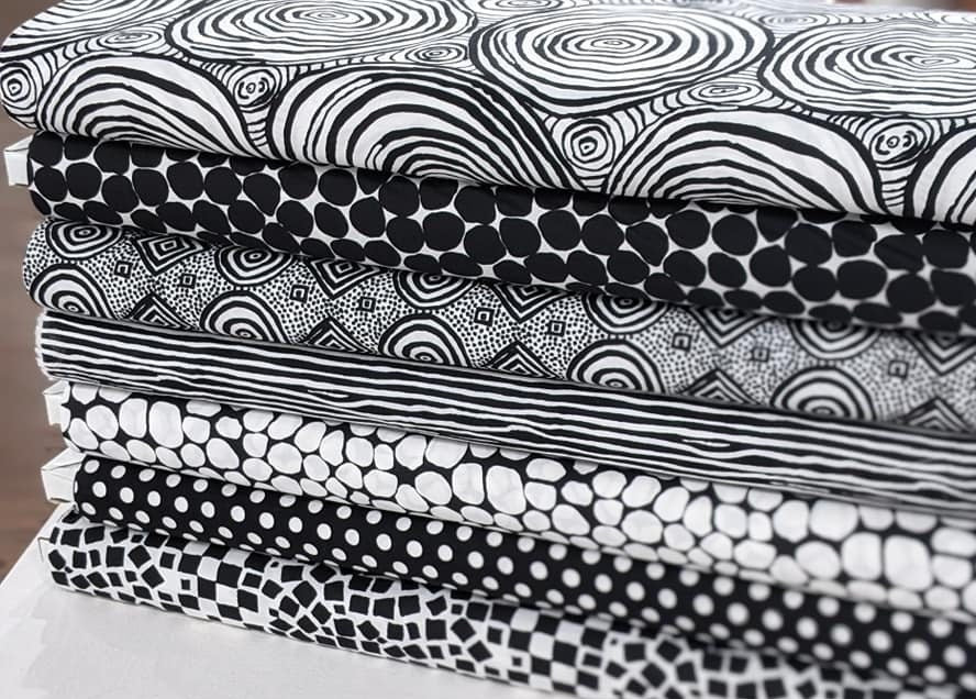 Kaffe Fassett Fabric Bundle Set in Black & White - 6 Fabrics Total - 100% High Quality Cotton- PATTERN WILL VARY from Photo.
