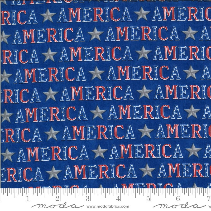 America Words in Lake Blue from America the Beautiful Collection by Deb Strain for Moda Fabric BY THE YARD - 100% High Quality Cotton