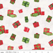 CHRISTMAS FLANNEL- Tossed Presents in Parchment from the Gnome for Christmas Collection for Riley Blake Fabric - 100% Cotton Flannel