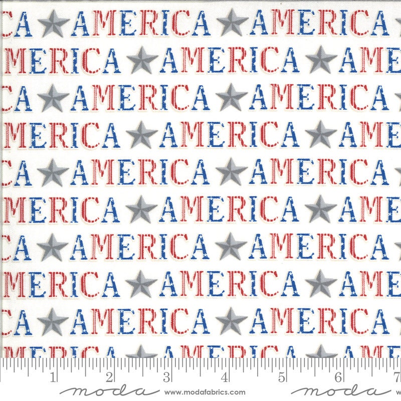 America Words in White from America the Beautiful Collection by Deb Strain for Moda Fabric - 100% High Quality Cotton BY THE YARD