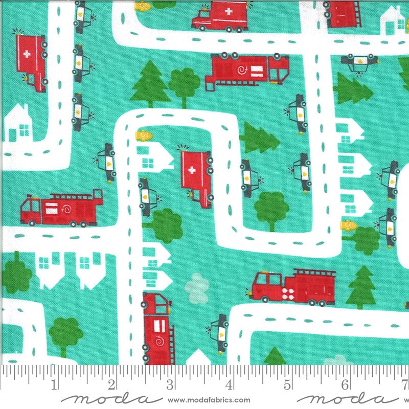 Five Alarm Firefighters and Police in Jet Stream Blue from the On the Go Collection by Moda Fabric BY THE YARD - 100% Quilt Shop Cotton