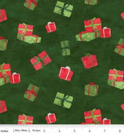 CHRISTMAS FLANNEL Tossed Presents in Green from the Gnome for Christmas Collection by Tara Reed for Riley Blake Fabric - 100% Cotton Flannel