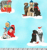 Christmas Dogs and Cats on Snowy Blue from Robert Kaufman's Holly Jolly Collection- 100% Cotton Fabric