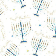 Menorahs in White from Hanukkah Greetings Collection for QT Fabric - 100% High Quality Cotton