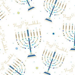 Menorahs in White from Hanukkah Greetings Collection for QT Fabric - 100% High Quality Cotton