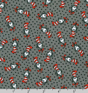 Cat in the Hat Small Toss in Gray from Dr. Seuss Fabric Collection by Robert Kaufman- You Choose the Cut