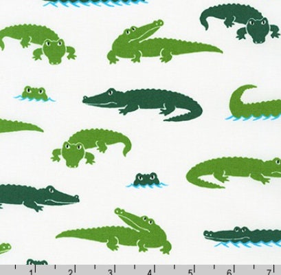 Alligators in White from Robert Kaufman Fabric's Animal Club Collection BY THE YARD