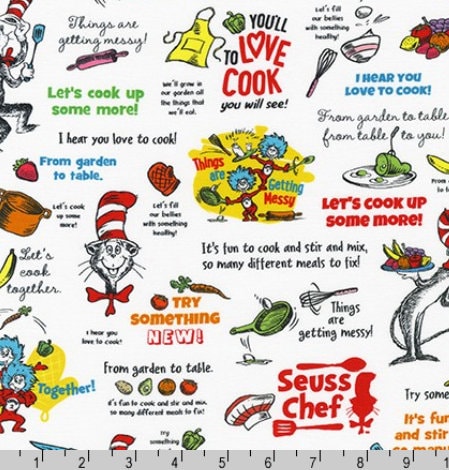 Cooking Words from Dr. Seuss Chef Collection by Robert Kaufman- Cat in the Hat, Green Eggs & Ham, Thing 1 Thing 2- You Choose the Cut