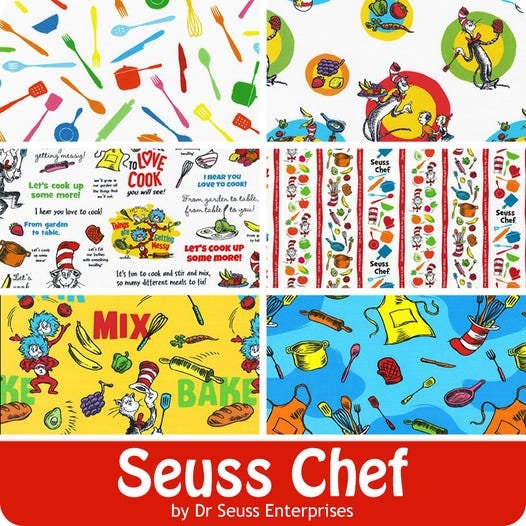 Cooking Words from Dr. Seuss Chef Collection by Robert Kaufman- Cat in the Hat, Green Eggs & Ham, Thing 1 Thing 2- You Choose the Cut