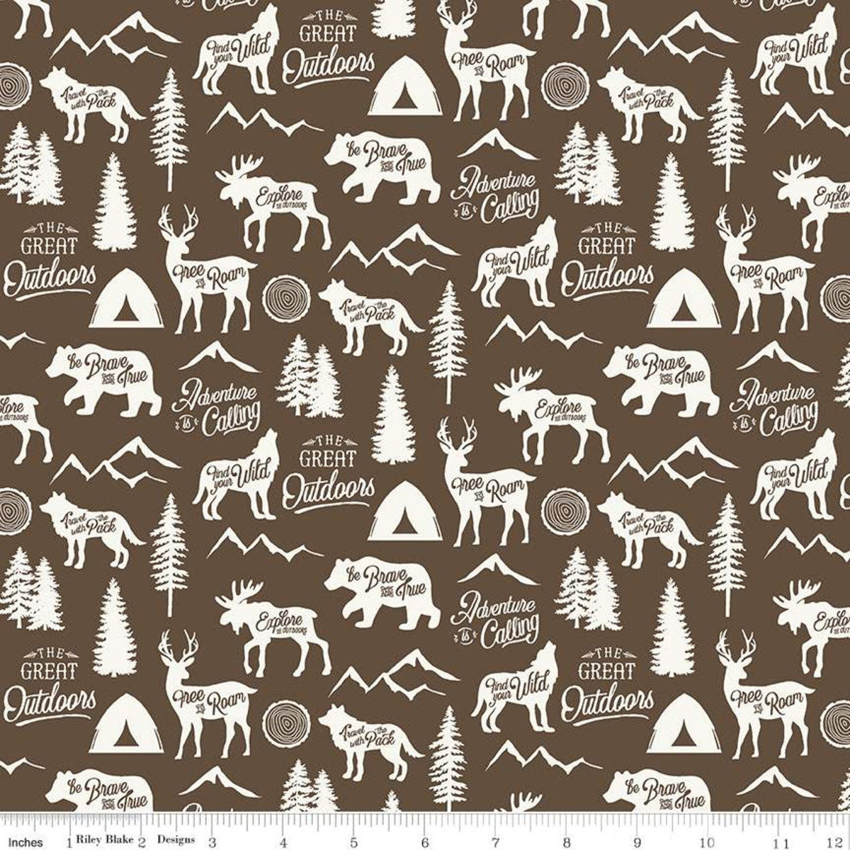 Animals in the Great Outdoors Main in Brown from the Adventure is Calling Collection by Dani Mogstad for Riley Blake 100% Cotton Fabric