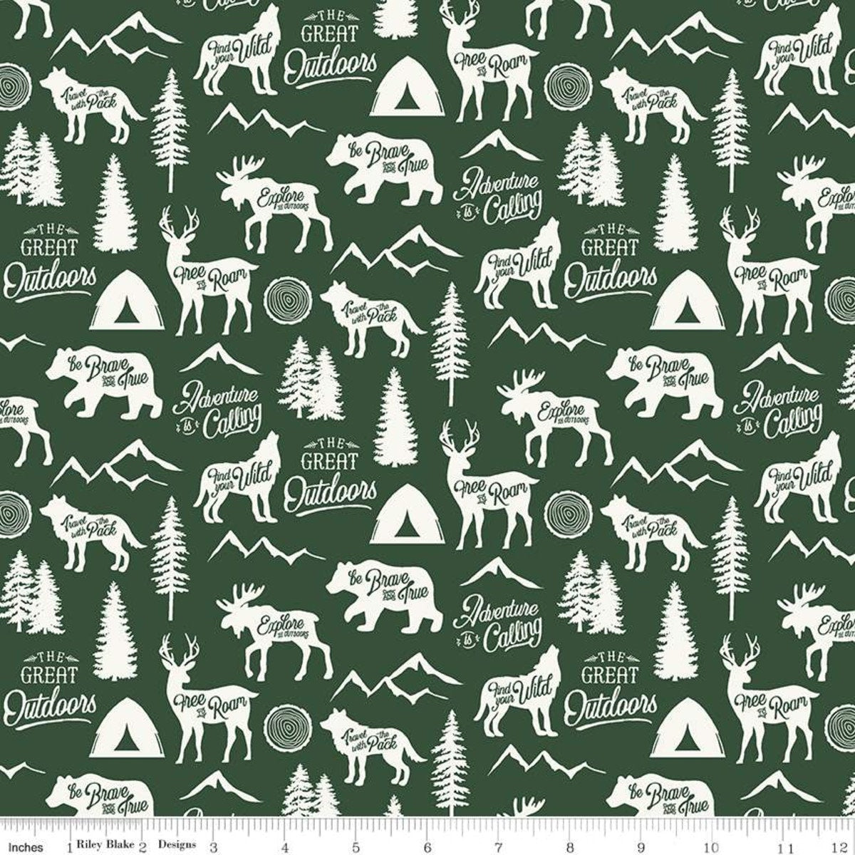 Animals in the Great Outdoors Main in Green from the Adventure is Calling Collection by Dani Mogstad for Riley Blake 100% Cotton Fabric