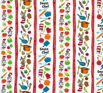 Cooking Food Stripes from Dr. Seuss Chef Collection by Robert Kaufman- Cat in the Hat, Green Eggs & Ham, Thing 1 Thing 2- You Choose the Cut