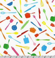 Colorful Kitchen Utensils from Dr. Seuss Chef Collection by Robert Kaufman- Cat in the Hat, Green Eggs & Ham, Thing 1 Thing 2- 100% Cotton