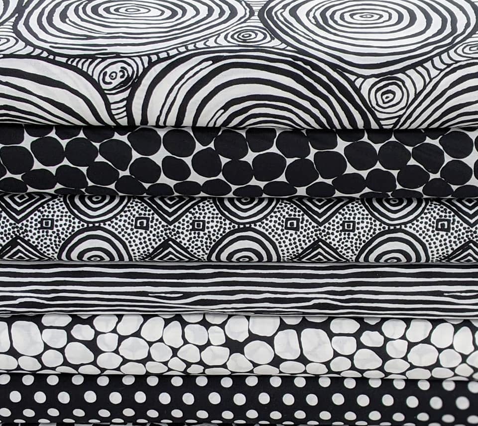 Kaffe Fassett Fabric Bundle Set in Black & White - 6 Fabrics Total - 100% High Quality Cotton- PATTERN WILL VARY from Photo.