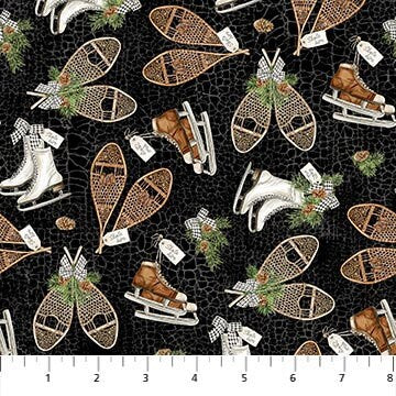 Skate Toss in Black from the Alpine Winter Collection by Deborah Edwards for Northcott- 100% Quilt Shop Cotton