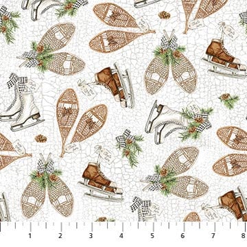 Skate Toss in White from the Alpine Winter Collection by Deborah Edwards for Northcott- 100% Quilt Shop Cotton