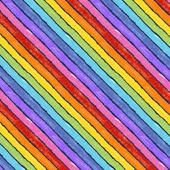 The Very Hungry Caterpillar Rainbow Bias Fancy Stripes Night From Andover's In the Garden Collection by Eric Carle- 100% High Quality Cotton
