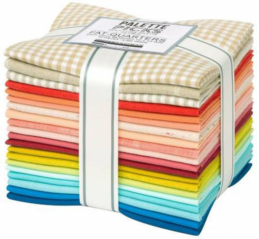 Quilty Love Palette Fat Quarter Bundle Emily Dennis for Robert Kaufman Fabrics- Kona, Essex, Manchester and Gingham- 20 Fabrics Total