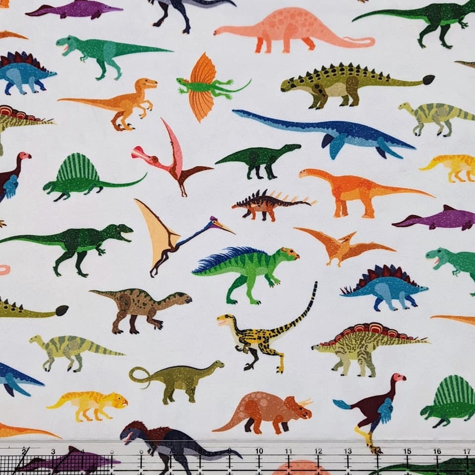 END of BOLT (23" x 60") - MINKY - Colorful Dinosaur Species Digital Cali Quilt Co Exclusive - 2.5mm pile