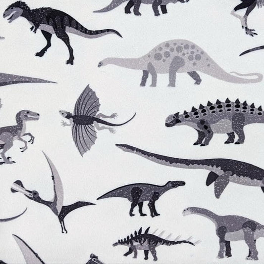 Minky - DISCONTINUED- Gray Scale Dinosaur Species Digital (Cali Quilt Co Exclusive)