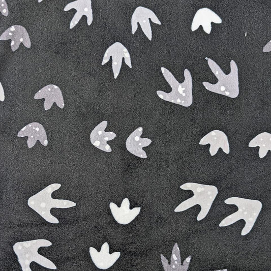 Minky - DISCONTINUED-Gray Scale Dinosaur Foot Prints Digital Cali Quilt Co Exclusive