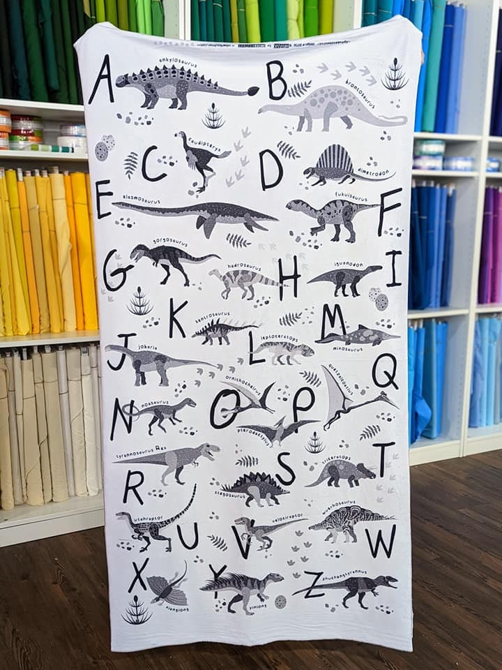 Minky Panel - DISCONTINUED- Gray Scale Dinosaur Alphabet Letters Digital Cali Quilt Co Exclusive - Approx 31.5"x60" (Copy)