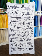 Minky Panel - DISCONTINUED- Gray Scale Dinosaur Alphabet Letters Digital Cali Quilt Co Exclusive - Approx 31.5"x60" (Copy)