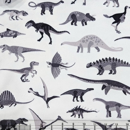 Minky - DISCONTINUED- Gray Scale Dinosaur Species Digital (Cali Quilt Co Exclusive)