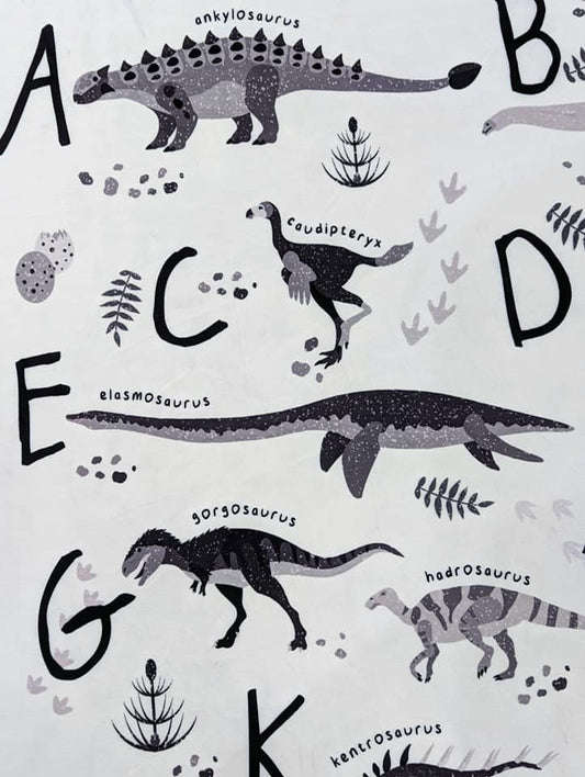 Minky Panel - DISCONTINUED- Gray Scale Dinosaur Alphabet Letters Digital Cali Quilt Co Exclusive - Approx 31.5"x60" (Copy)