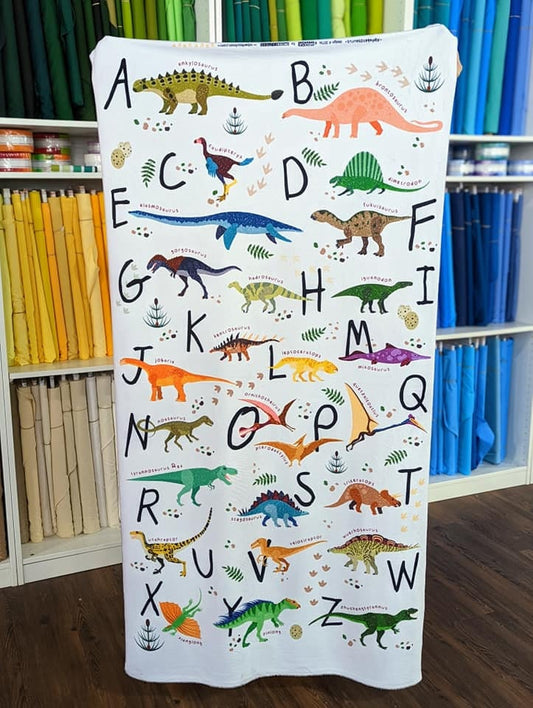 Minky Panel - DISCONTINUED- Colorful Dinosaur Alphabet Letters Digital Cali Quilt Co Exclusive - Approx 31.5"x60"