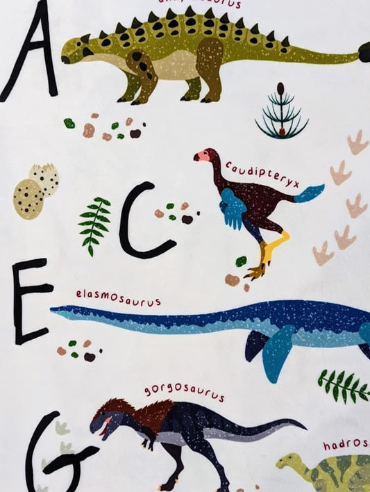 Minky Panel - DISCONTINUED- Colorful Dinosaur Alphabet Letters Digital Cali Quilt Co Exclusive - Approx 31.5"x60"