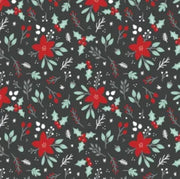 End of Bolt 33"x60" of Winter Florals in Charcoal from EZ Fabrics - 100% Polyester Minky
