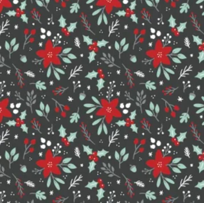 End of Bolt 33"x60" of Winter Florals in Charcoal from EZ Fabrics - 100% Polyester Minky