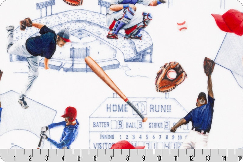 END OF BOLT 43" X 60" Batter Up Digital Cuddle® in Navy & White by Shannon Fabrics 2.5mm Pile - Digital Print - 100% Polyester