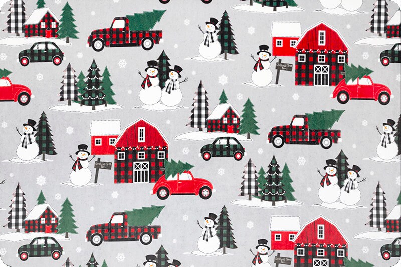 End of Bolt 68" X 60" End of Bolt Merry and Bright Digital Cuddle® in Chrome Gray by Shannon Fabrics - 2.5mm Pile