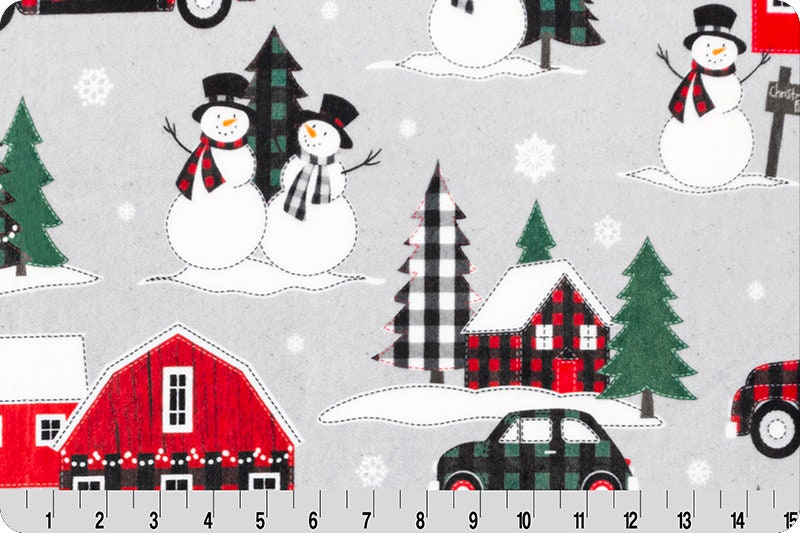 End of Bolt 68" X 60" End of Bolt Merry and Bright Digital Cuddle® in Chrome Gray by Shannon Fabrics - 2.5mm Pile